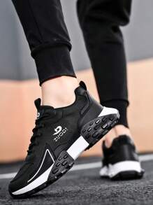 男士字母圖案前綁帶運動戶外跑步鞋 - 黑色 - 查看 3