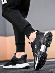 男士字母圖案前綁帶運動戶外跑步鞋 - 黑色 - 查看 6