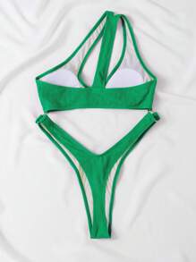 Ring Linked Cut Out One Piece Swimsuit - Green - View 3