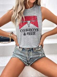 SHEIN LUNE Top tank con toro & con estampado de letra - Gris Claro - Ver 6