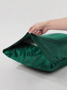 1入組素色枕套,現代緞面床枕套 - 墨綠色 - 查看 5