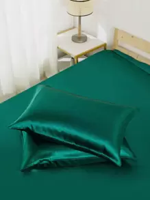 1入組素色枕套,現代緞面床枕套 - 墨綠色 - 查看 6