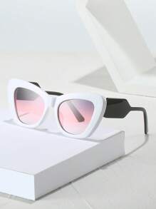 1副女士绿色猫眼时尚眼镜，沙滩配饰，女士基本款，商务休闲，礼品，豹纹印花 - 白色 - 查看 2