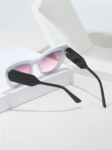 1副女士绿色猫眼时尚眼镜，沙滩配饰，女士基本款，商务休闲，礼品，豹纹印花 - 白色 - 查看 3