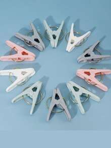 50pcs Plastic Clothes Peg & 1pc Storage Basket, Modern Mixed Color Clothespin For Outdoor - Multicolor - View 2