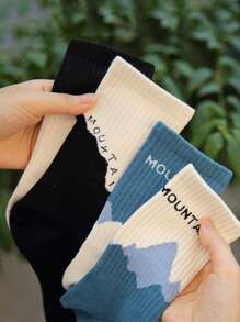 4雙女士字母和撞色中筒襪適用於日常 - 彩色 - 查看 2