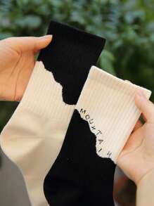 4雙女士字母和撞色中筒襪適用於日常 - 彩色 - 查看 3