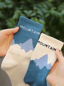 4雙女士字母和撞色中筒襪適用於日常 - 彩色 - 查看 4