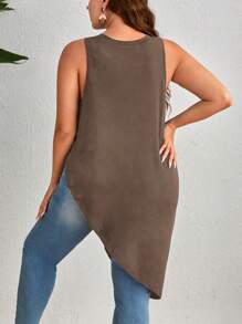 SHEIN Unity Plus Asymmetrical Hem Tank Top - Mocha Brown - View 2