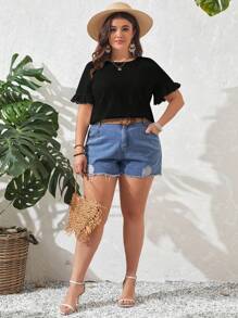 SHEIN LUNE Plus Solid Flounce Sleeve Blouse