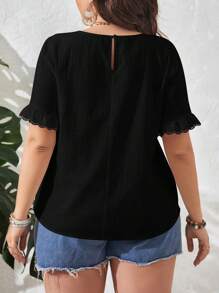 SHEIN LUNE Plus Solid Flounce Sleeve Blouse