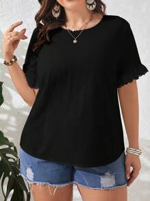 SHEIN LUNE Plus Solid Flounce Sleeve Blouse