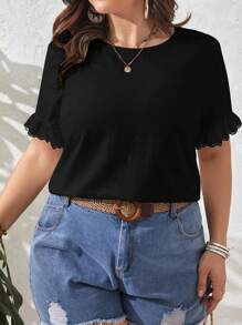 SHEIN LUNE Plus Solid Flounce Sleeve Blouse