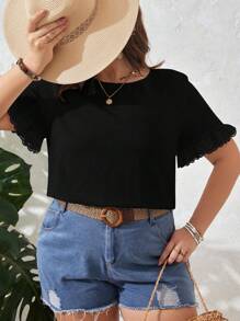 SHEIN LUNE Plus Solid Flounce Sleeve Blouse