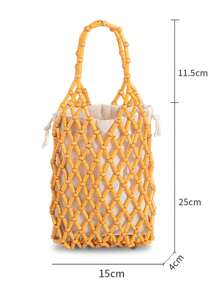 抽繩設計手提包木 - 薑色 - 查看 3