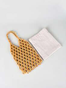 抽繩設計手提包木 - 薑色 - 查看 4