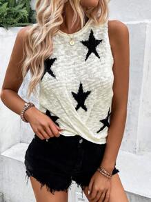 Breezaya 星星圖案扭結下擺針織上衣 - 米色 - 查看 3