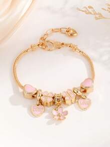 Flower & Heart Charm Bracelet - Multicolor - View 1
