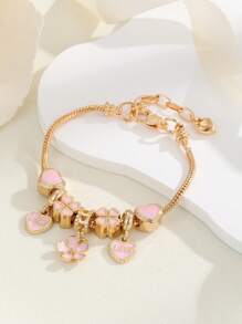 Flower & Heart Charm Bracelet - Multicolor - View 2