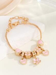 Flower & Heart Charm Bracelet - Multicolor - View 3