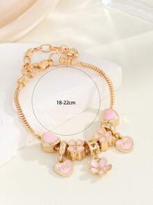 Flower & Heart Charm Bracelet - Multicolor - View 4