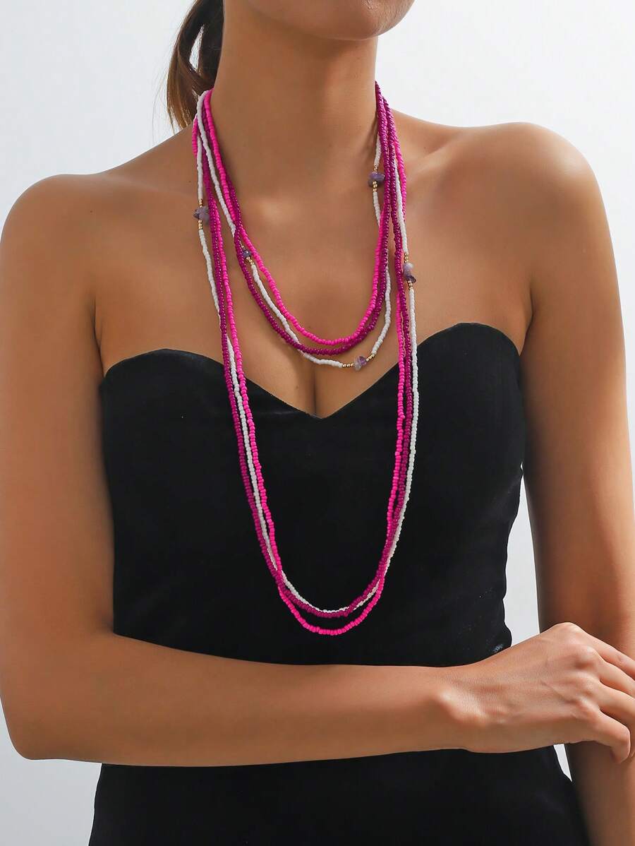 3pcs/set Minimalist Beaded Necklace - Multicolor - View 1