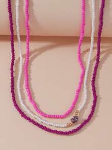 3pcs/set Minimalist Beaded Necklace - Multicolor - View 2