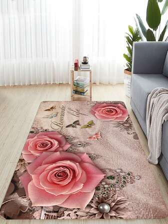 1 pieza Alfombra con patrón floral piso moderno poliéster anti deslizante para casa