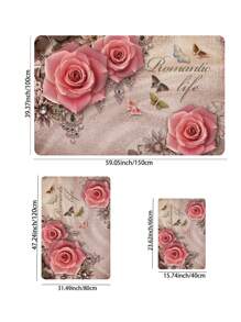 1入組花卉圖案地板地毯現代滌綸防滑家用地毯 - 粉色 - 查看 4