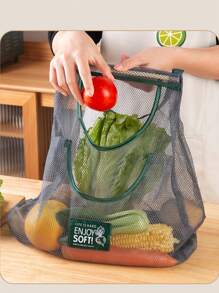 1pc Fiber Vegetable Storage Bag, Letter Patch Decor Hanging Mesh Food Storage Bag For Kitchen