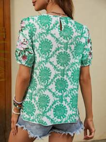 SHEIN VCAY 滿版印花泡泡袖襯衫 - 彩色 - 查看 2