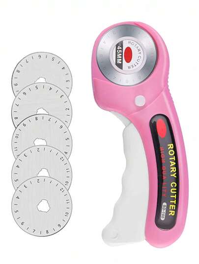 Cortador rotativo de 45 mm con 5 cuchillas de repuesto, cortador de tela rotativo con mango cómodo para coser tela, acolchado, herramienta profesional