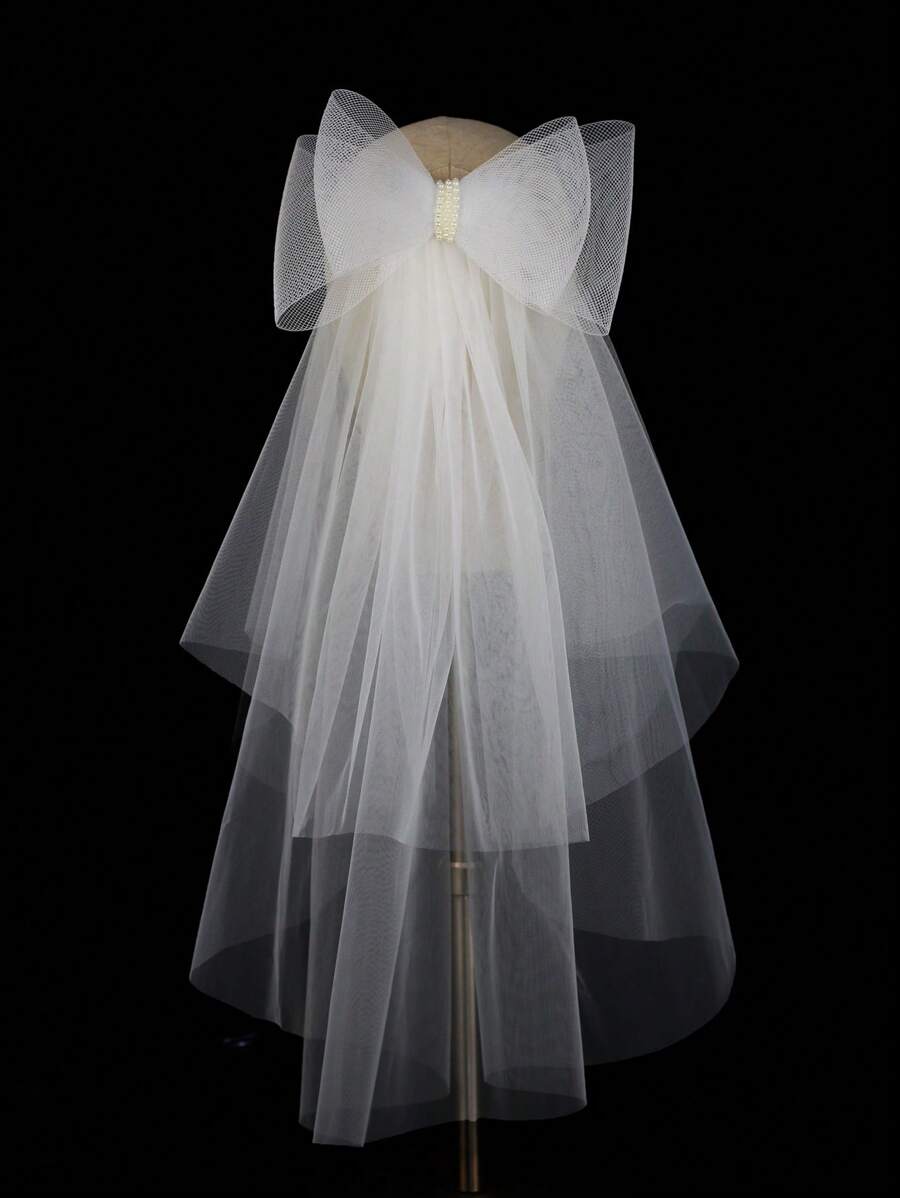 1 cái nơ và ngọc trai giả trang trí cho cô dâu thanh lịch cho tiệc cưới trang phục mùa thu dành cho phụ nữ - trắng - Xem 1