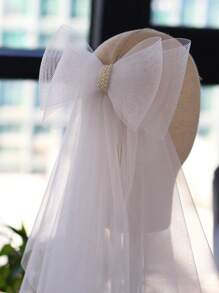 1 cái nơ và ngọc trai giả trang trí cho cô dâu thanh lịch cho tiệc cưới trang phục mùa thu dành cho phụ nữ - trắng - Xem 2