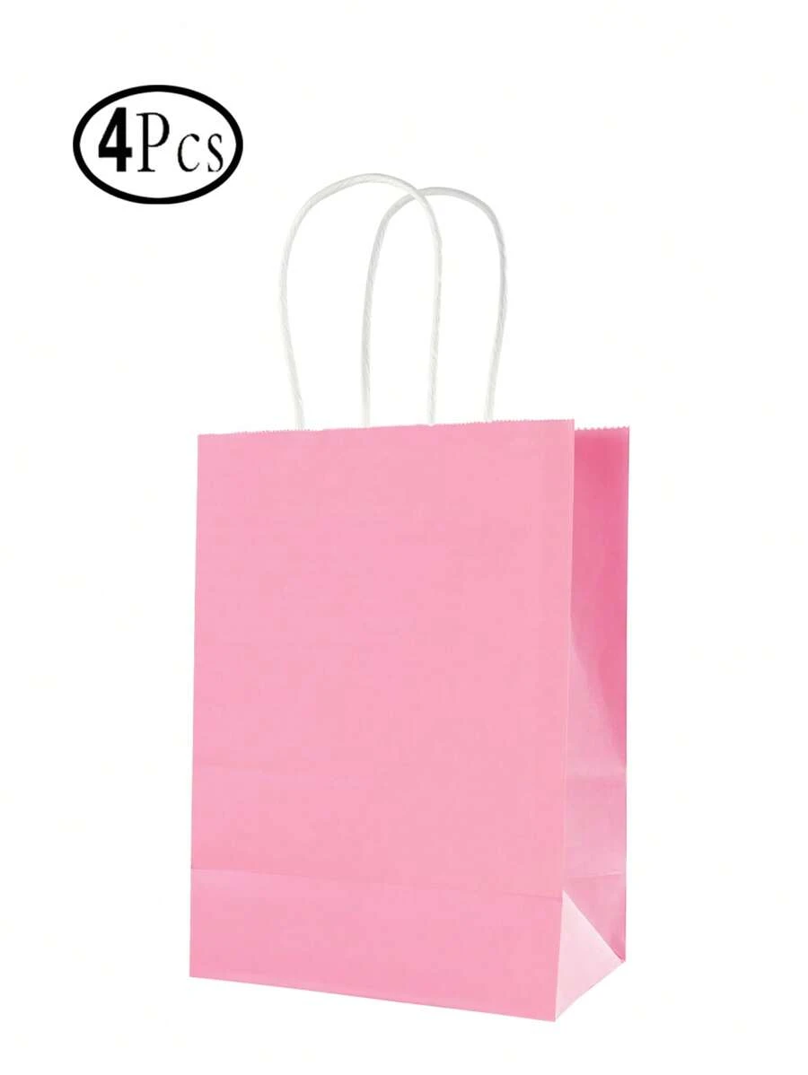 TIMBLESSING 4pcs Paper Gift Wrapping Bag, Solid Color Gift Bag For Party - Pink - View 1