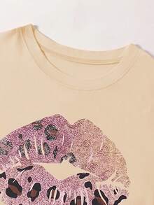 SHEIN LUNE Áo thun Plus size Con số In hoa Báo Giải trí - Màu be - Xem 4