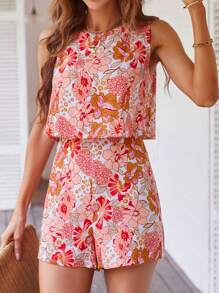 SHEIN VCAY Áo liền quần nữ Xù Dây kéo Hoa Tất cả trên in Boho - Nhiều màu - Xem 1