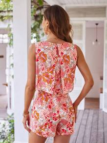 SHEIN VCAY Áo liền quần nữ Xù Dây kéo Hoa Tất cả trên in Boho - Nhiều màu - Xem 2