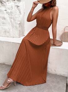 Chiquease Robe ras-du-cou unicolore plissé