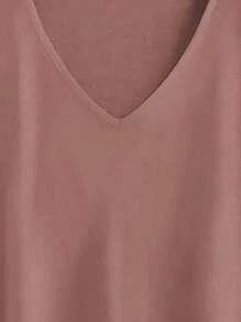 SHEIN LUNE 素色蝙蝠袖V領弧形下擺T恤 - 藕粉色 - 查看 3