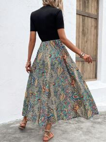 Breezaya Váy chữ A họa tiết Paisley không có thắt lưng Maxi trang phục đi biển cho nữ - Nhiều màu - Xem 2
