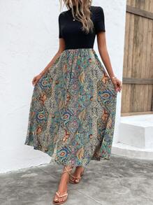 Breezaya Váy chữ A họa tiết Paisley không có thắt lưng Maxi trang phục đi biển cho nữ - Nhiều màu - Xem 4