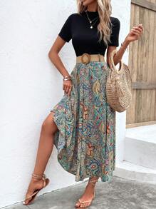 Breezaya Váy chữ A họa tiết Paisley không có thắt lưng Maxi trang phục đi biển cho nữ - Nhiều màu - Xem 5