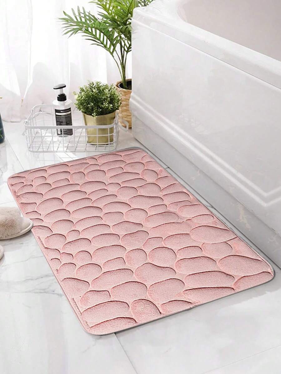 1pc Stone Pattern Bath Rug, Polyester Anti-slip Bath Mat For Bathroom - Pink - View 1