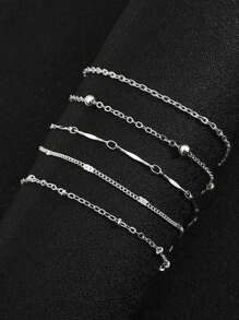 5入組極簡鏈式腳鏈銅首飾類 - 銀色 - 查看 2