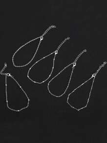 5入組極簡鏈式腳鏈銅首飾類 - 銀色 - 查看 3