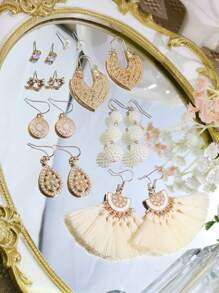 8pairs Tassel & Faux Pearl Decor Earrings