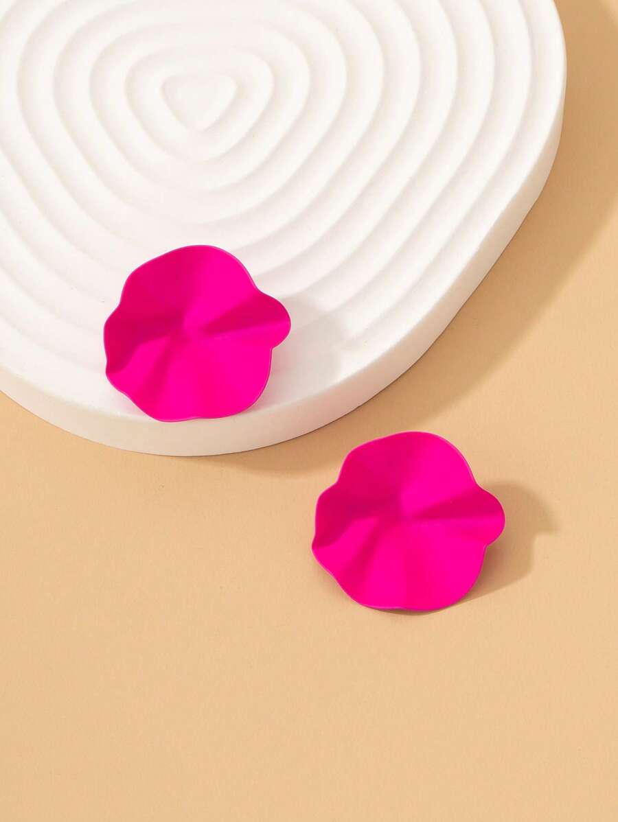 1 对不对称耳钉 - 玫紅色 - 查看 1