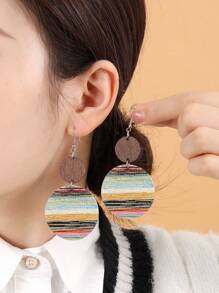 Bông tai hình tròn họa tiết sọc - Nhiều màu - Xem 2