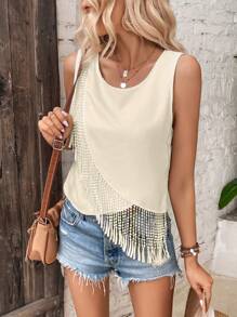 SHEIN VCAY Top tank ribete con fleco - Albaricoque - Ver 3